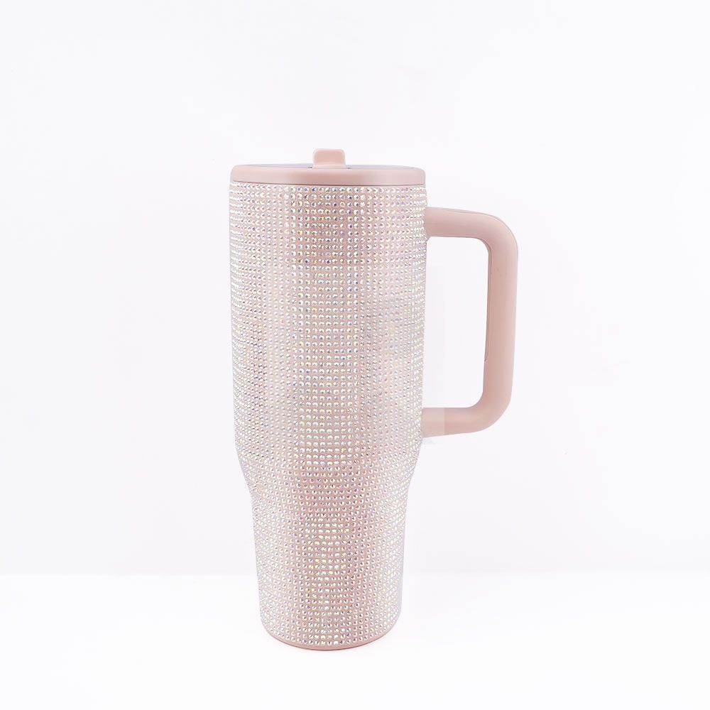 40 Oz Rhinestone Bling Tumbler Cup  with Handle and Straw, Stainless Steel and Double-Wall Insulated; Games, Sports, Competition, Practice, Work; Great for Coaches, Gifts