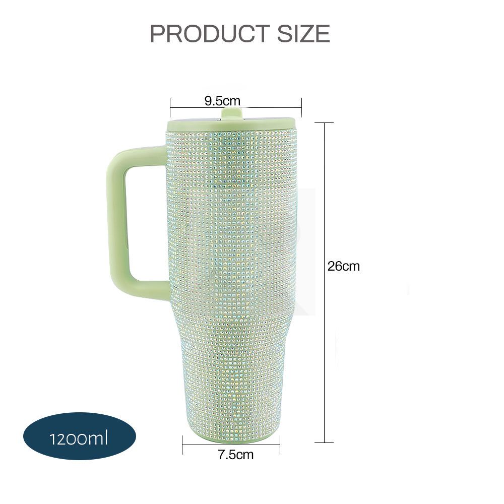 40 Oz Rhinestone Bling Tumbler Cup  with Handle and Straw, Stainless Steel and Double-Wall Insulated; Games, Sports, Competition, Practice, Work; Great for Coaches, Gifts