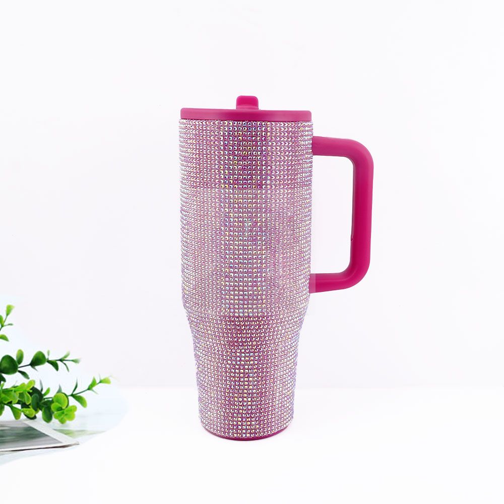 40 Oz Rhinestone Bling Tumbler Cup  with Handle and Straw, Stainless Steel and Double-Wall Insulated; Games, Sports, Competition, Practice, Work; Great for Coaches, Gifts