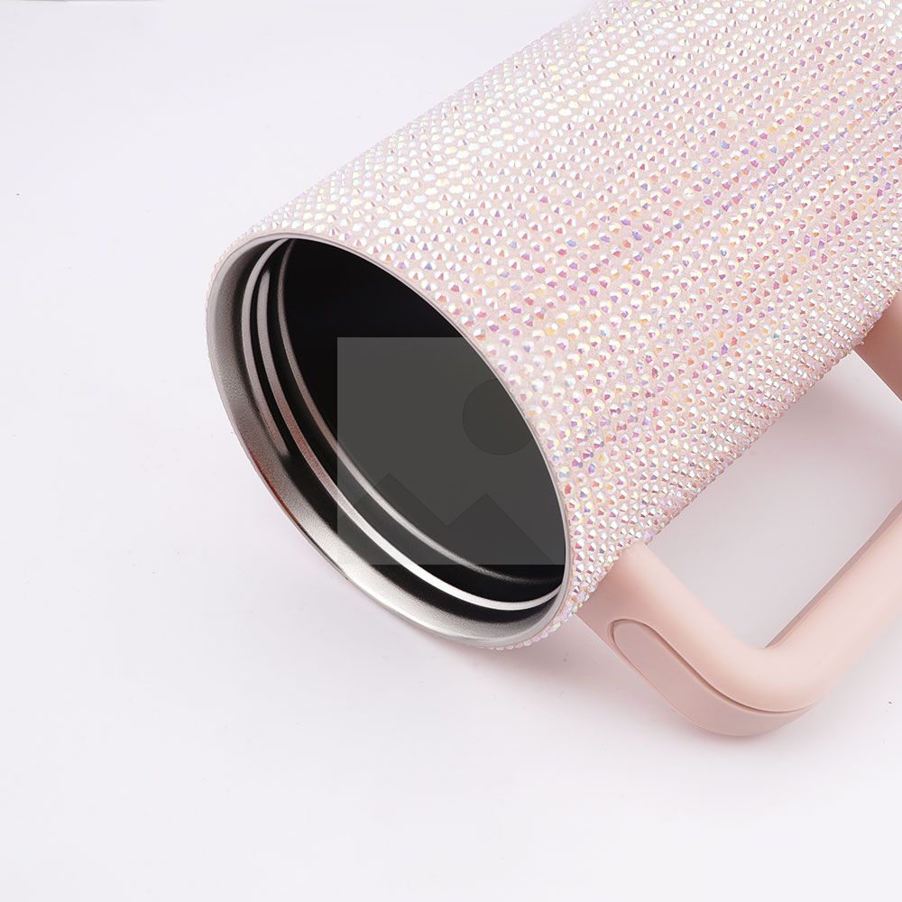 40 Oz Rhinestone Bling Tumbler Cup  with Handle and Straw, Stainless Steel and Double-Wall Insulated; Games, Sports, Competition, Practice, Work; Great for Coaches, Gifts
