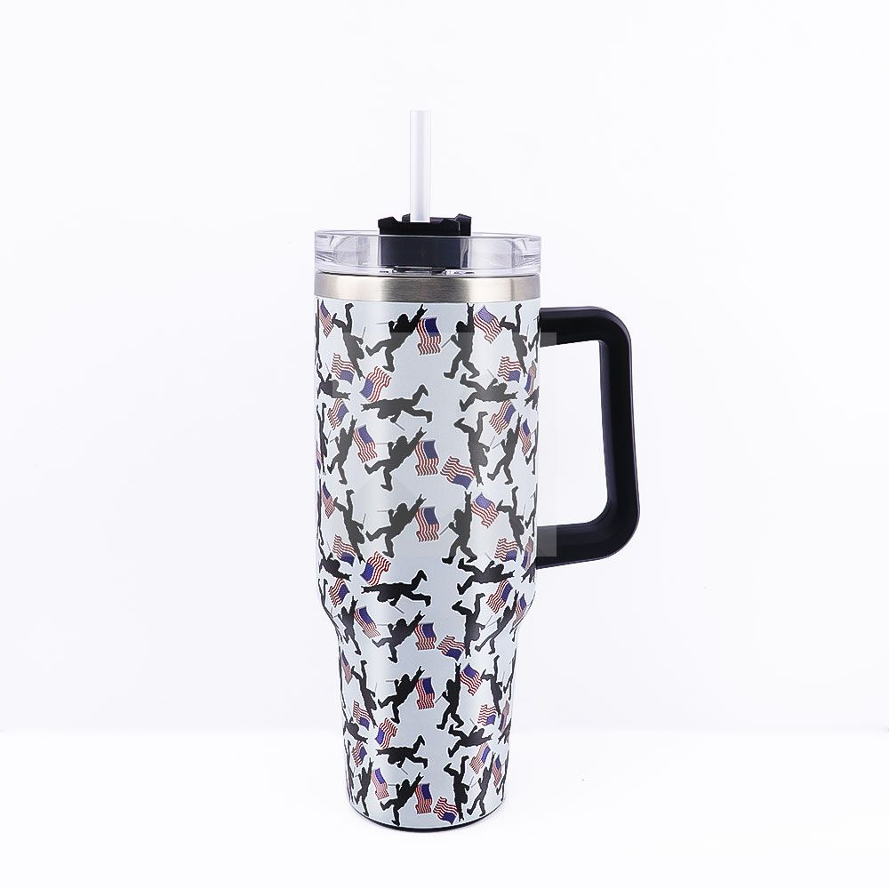 40 oz Tumbler custom camo pattern and Rhinestone Bling Tumbler party decorations food-grade leak-proof lid and blend handle