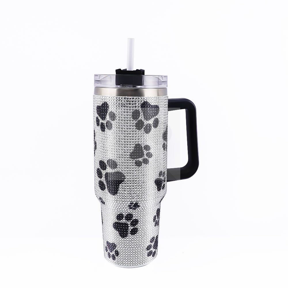 40 oz Tumbler custom camo pattern and Rhinestone Bling Tumbler party decorations food-grade leak-proof lid and blend handle