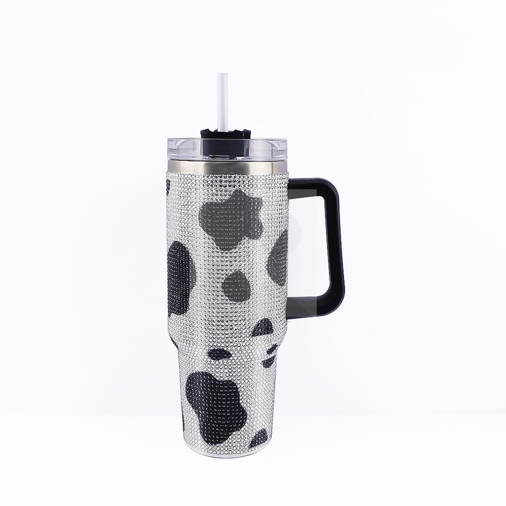 40 oz Tumbler custom camo pattern and Rhinestone Bling Tumbler party decorations food-grade leak-proof lid and blend handle