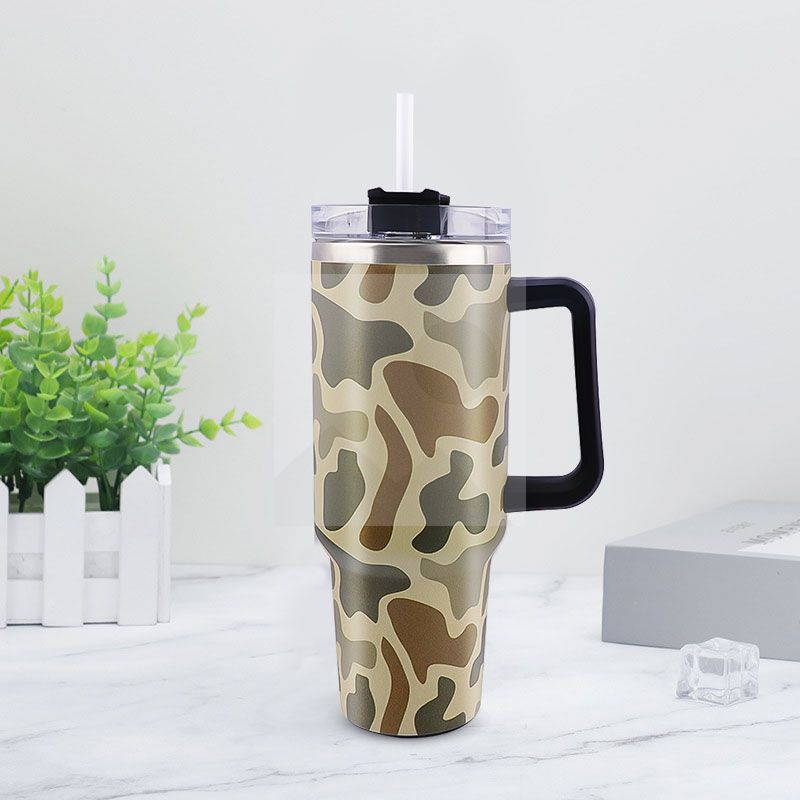 40 oz Tumbler custom camo pattern and Rhinestone Bling Tumbler party decorations food-grade leak-proof lid and blend handle