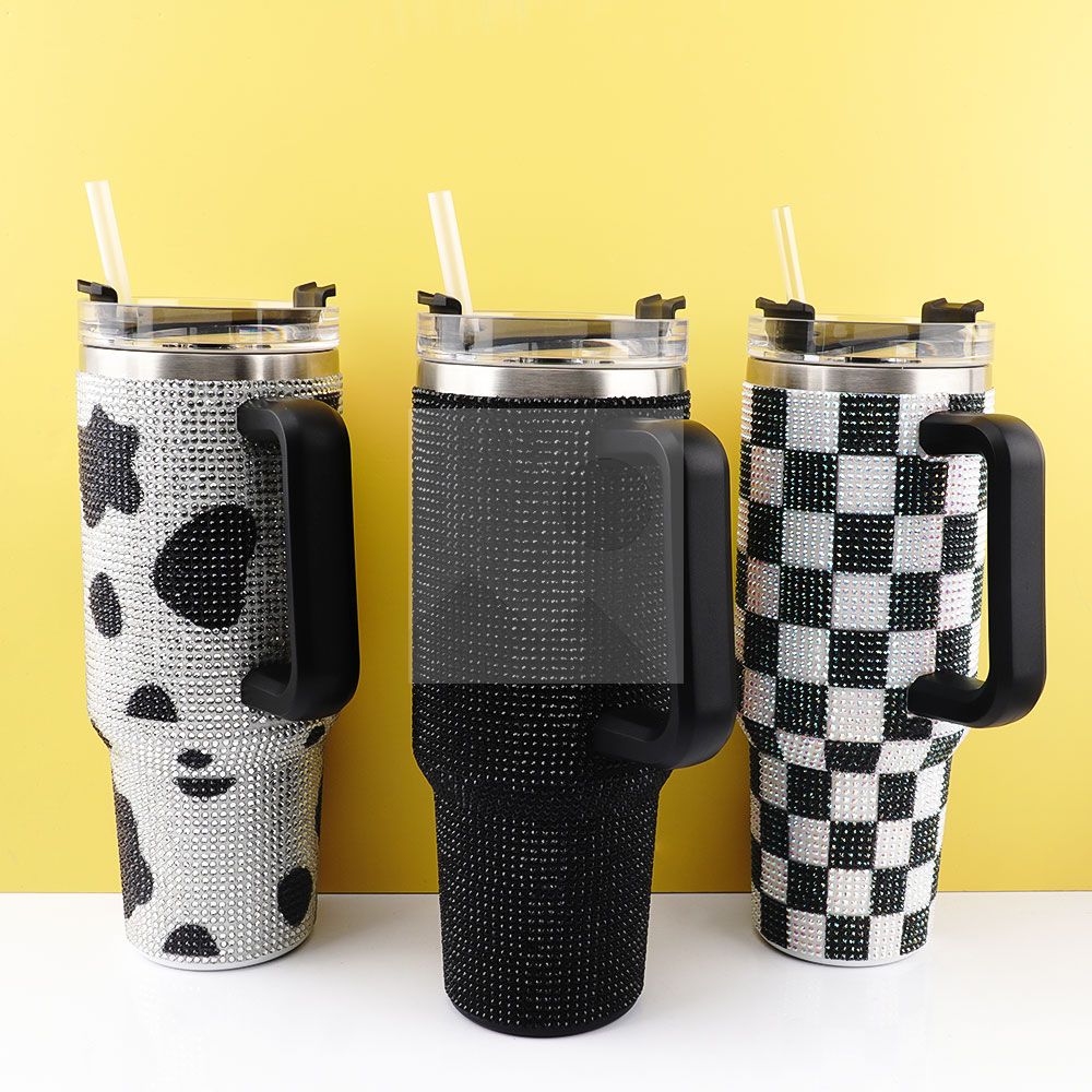 40 oz Tumbler custom camo pattern and Rhinestone Bling Tumbler party decorations food-grade leak-proof lid and blend handle