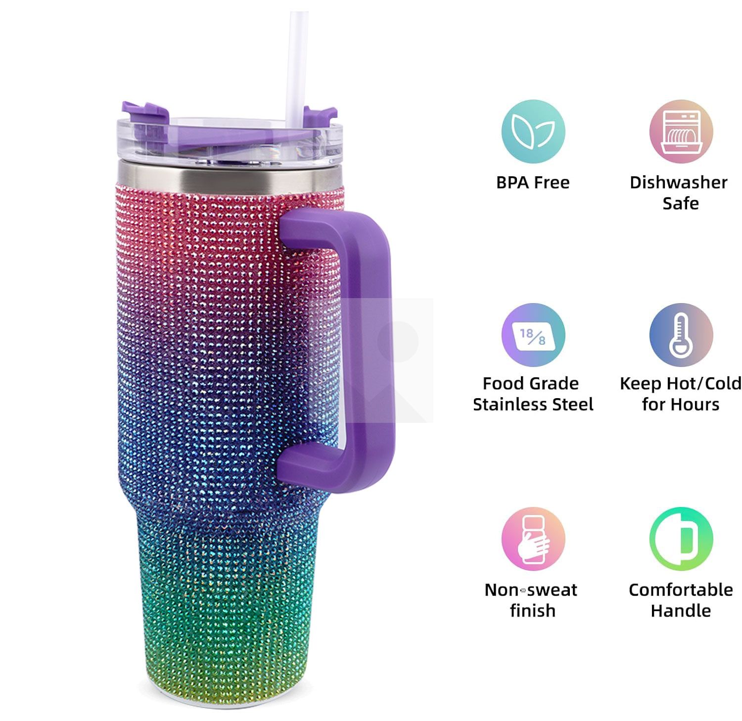 40 oz Tumbler custom camo pattern and Rhinestone Bling Tumbler party decorations food-grade leak-proof lid and blend handle