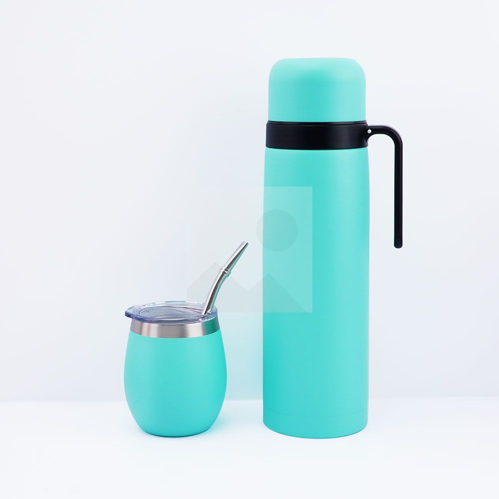 Complete Yerba Mate Kit - Includes 8oz Mate Cup, Bombilla, 1000ml Thermos, Bag and two gifts (Container Yerbero and Car Immersion Heater) - Stainless Steel Yerba Mate Set