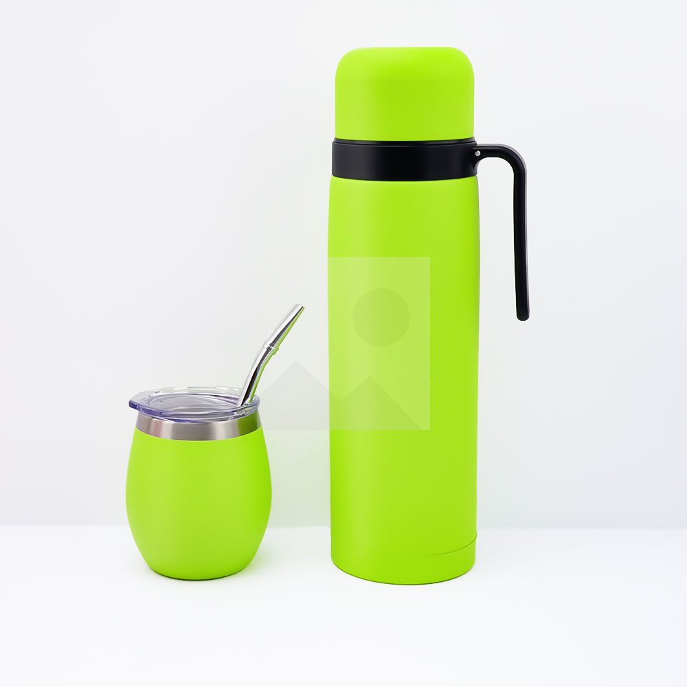 Complete Yerba Mate Kit - Includes 8oz Mate Cup, Bombilla, 1000ml Thermos, Bag and two gifts (Container Yerbero and Car Immersion Heater) - Stainless Steel Yerba Mate Set
