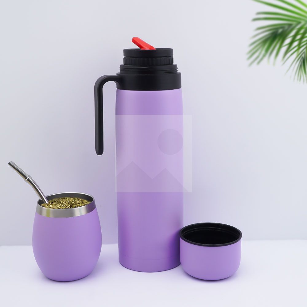 Complete Yerba Mate Kit - Includes 8oz Mate Cup, Bombilla, 1000ml Thermos, Bag and two gifts (Container Yerbero and Car Immersion Heater) - Stainless Steel Yerba Mate Set