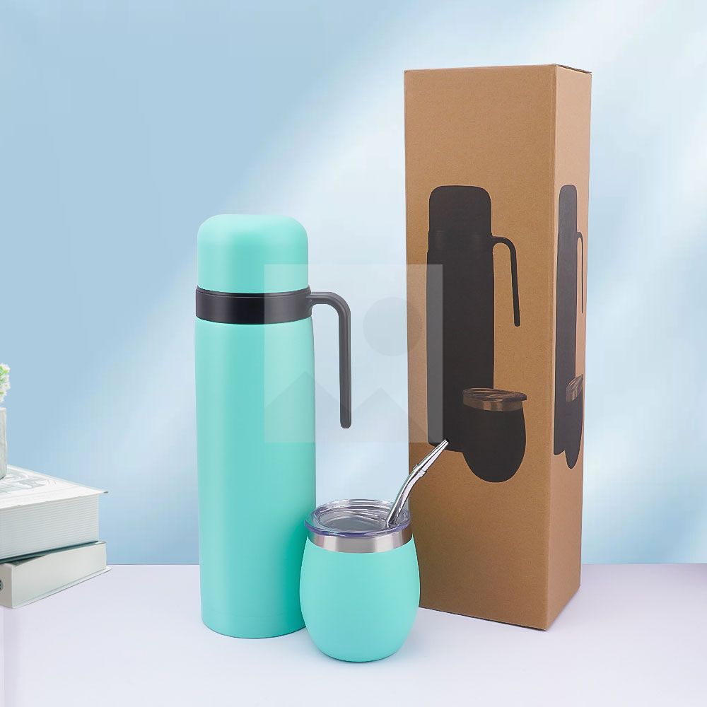 Complete Yerba Mate Kit - Includes 8oz Mate Cup, Bombilla, 1000ml Thermos, Bag and two gifts (Container Yerbero and Car Immersion Heater) - Stainless Steel Yerba Mate Set
