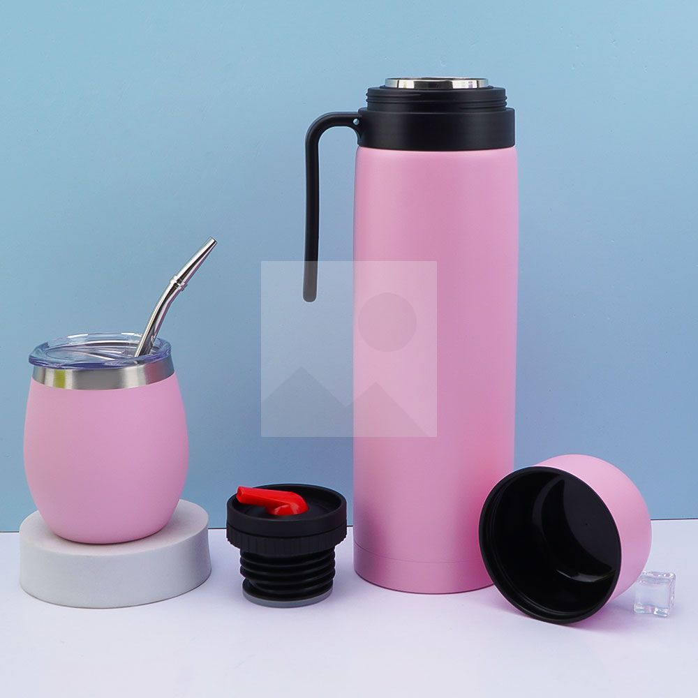 Complete Yerba Mate Kit - Includes 8oz Mate Cup, Bombilla, 1000ml Thermos, Bag and two gifts (Container Yerbero and Car Immersion Heater) - Stainless Steel Yerba Mate Set