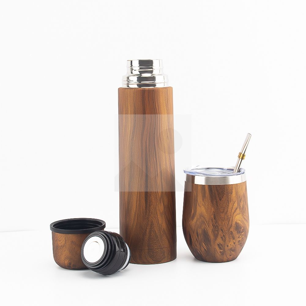 Argentina hot selling 1000ml yerba mate bottle 240ml mate cup set combination wood grain series can be customized