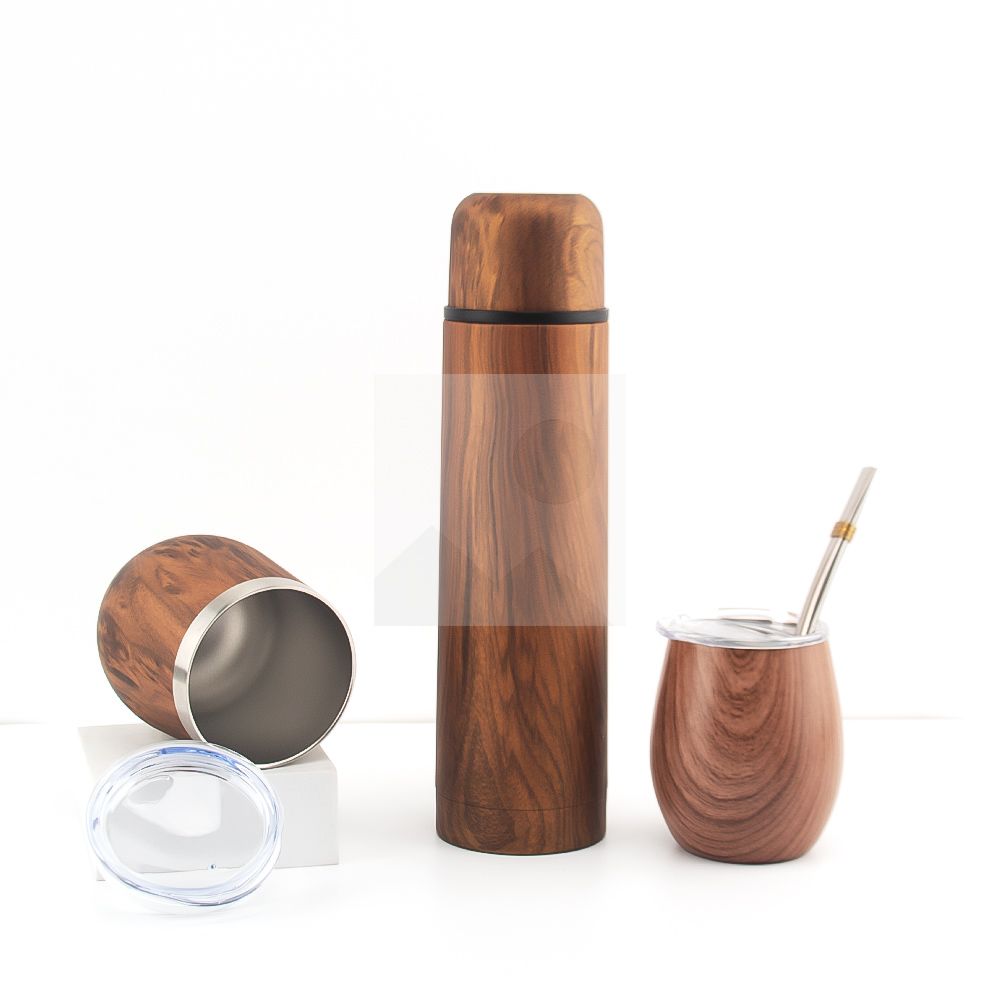 Argentina hot selling 1000ml yerba mate bottle 240ml mate cup set combination wood grain series can be customized