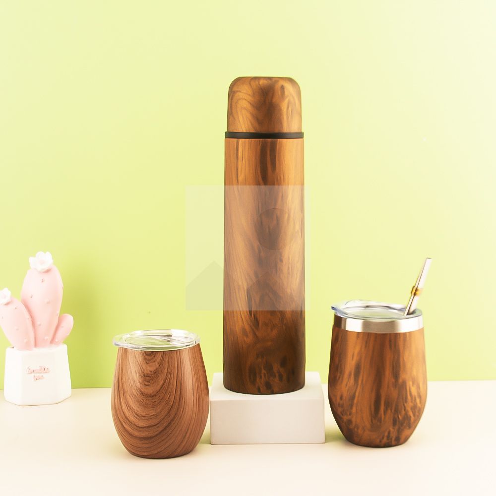 Argentina hot selling 1000ml yerba mate bottle 240ml mate cup set combination wood grain series can be customized