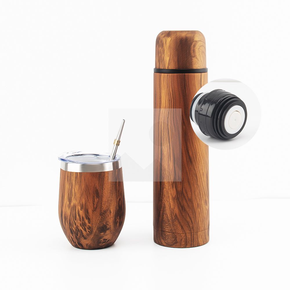 Argentina hot selling 1000ml yerba mate bottle 240ml mate cup set combination wood grain series can be customized