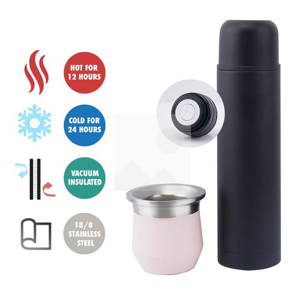 1L 8OZ Yerba Mate Set - Modern Mate Gourd, Thermos, Yerba Container, Bombilla and Cleaning Brush Included - All Premium Quality 304 18/8 Stainless Steel
