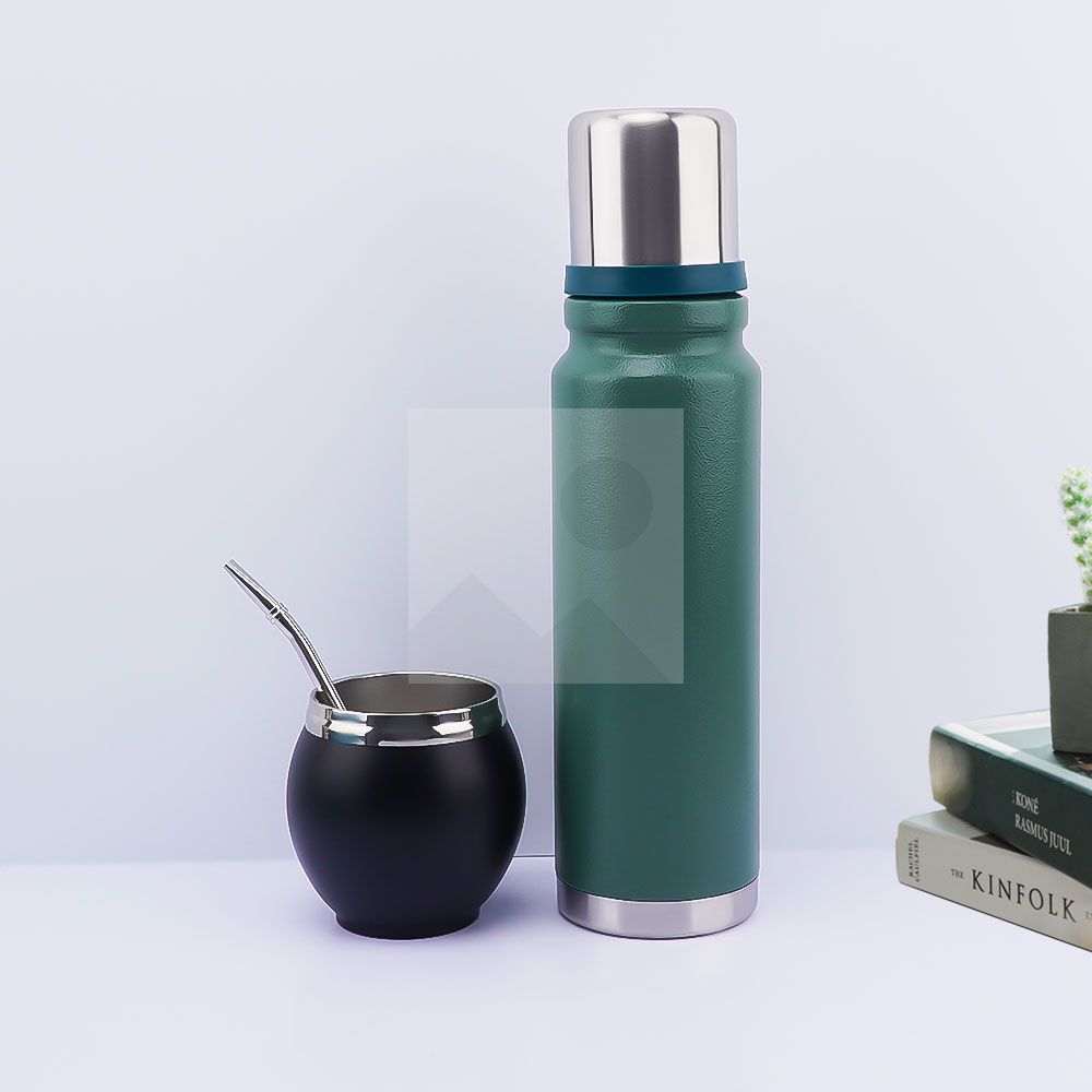 Double wall yerba mate Termo Vacuum stainless Steel insulated 1000ml travel outdoor hot water thermal flask with handle 8oz mate cup