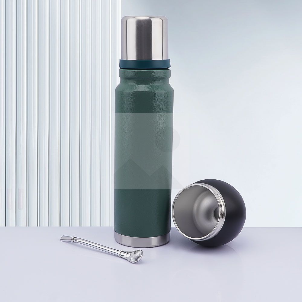 Double wall yerba mate Termo Vacuum stainless Steel insulated 1000ml travel outdoor hot water thermal flask with handle 8oz mate cup