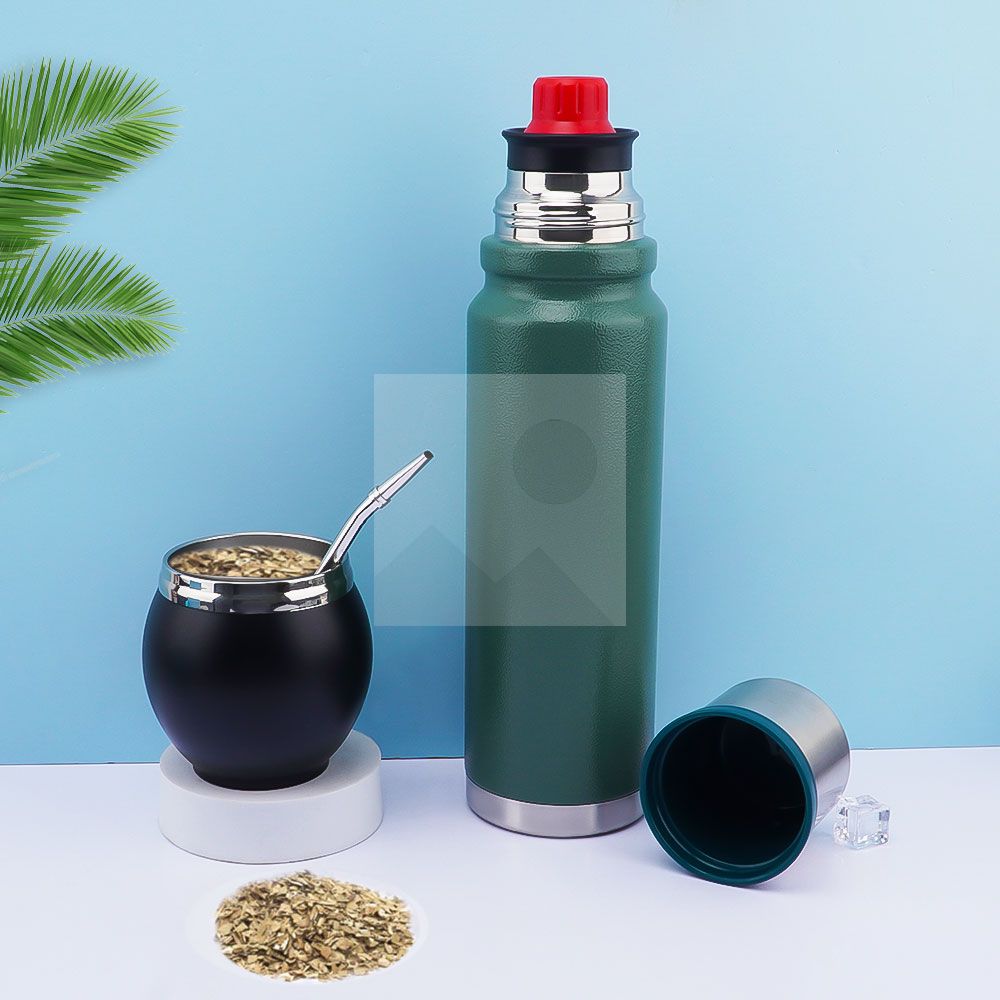 Double wall yerba mate Termo Vacuum stainless Steel insulated 1000ml travel outdoor hot water thermal flask with handle 8oz mate cup
