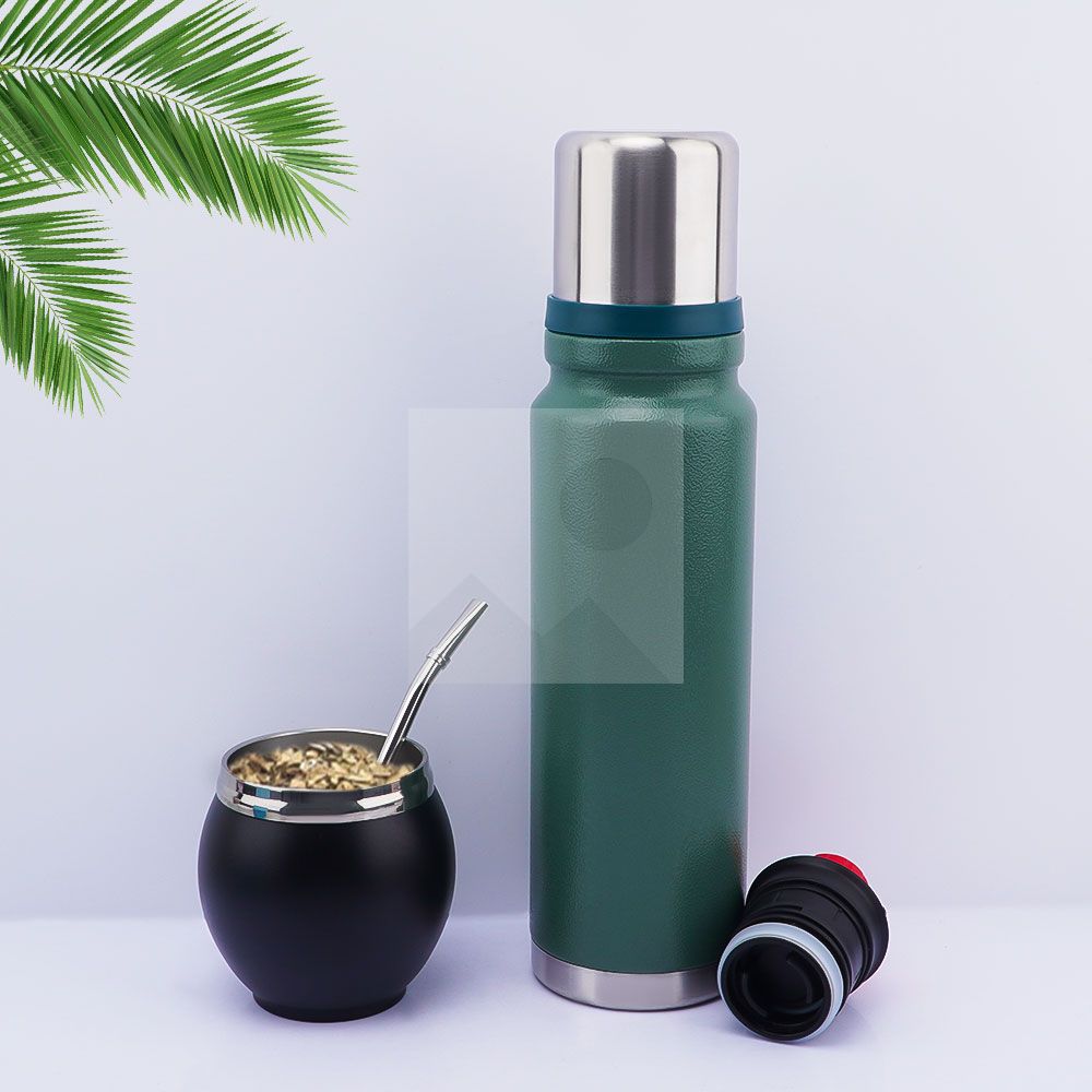 Double wall yerba mate Termo Vacuum stainless Steel insulated 1000ml travel outdoor hot water thermal flask with handle 8oz mate cup