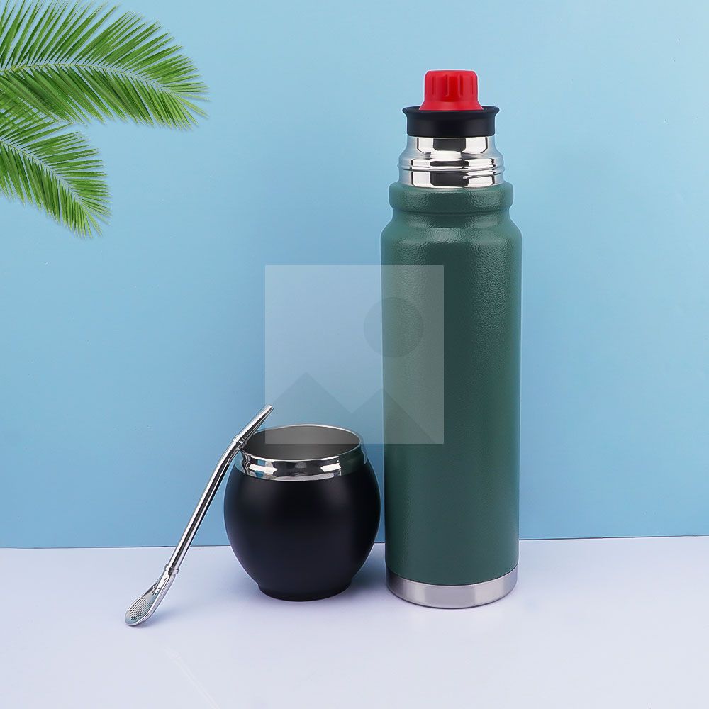 Double wall yerba mate Termo Vacuum stainless Steel insulated 1000ml travel outdoor hot water thermal flask with handle 8oz mate cup