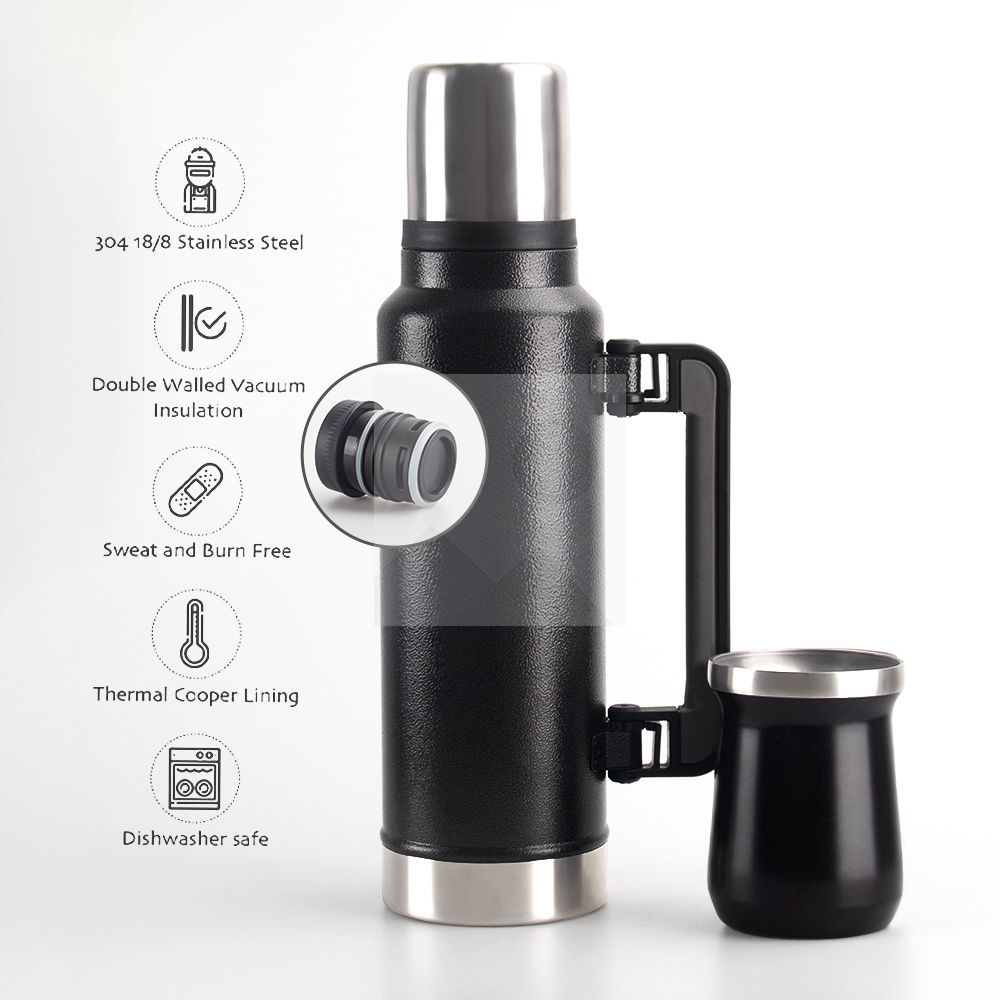 Wholesale 1200ml 8OZ yerba Companion Cup Thermos cup Stainless steel vacuum insulated hot water bottle Travel bottle with handle