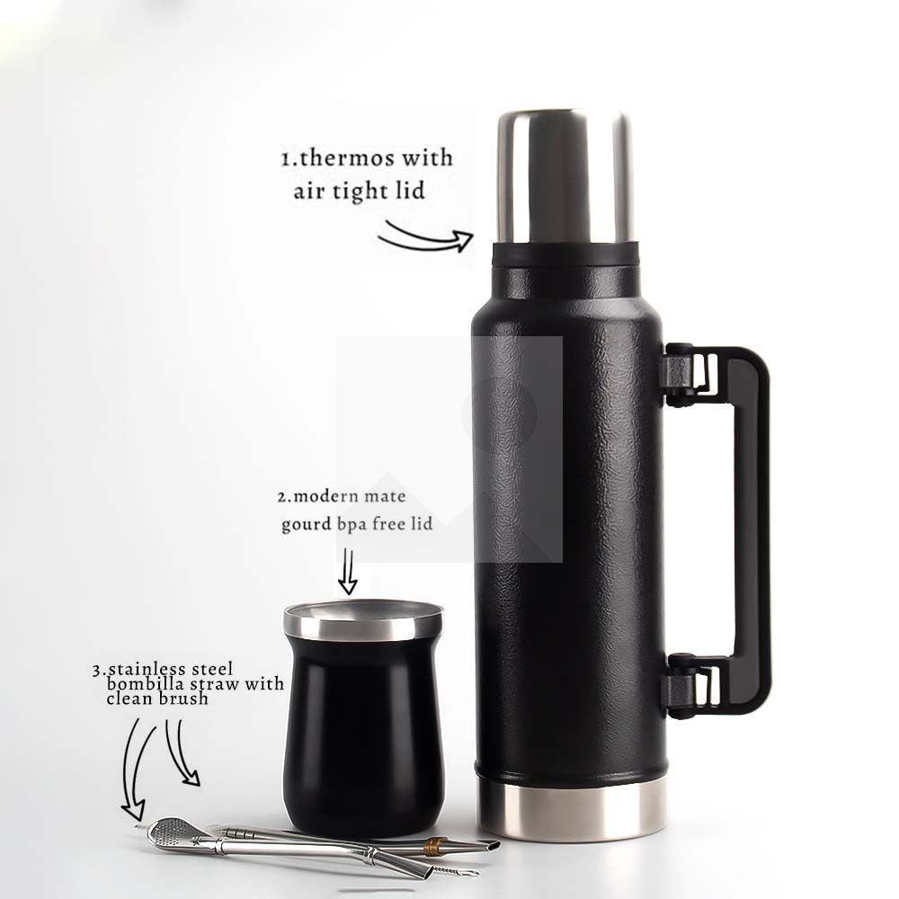 Wholesale 1200ml 8OZ yerba Companion Cup Thermos cup Stainless steel vacuum insulated hot water bottle Travel bottle with handle