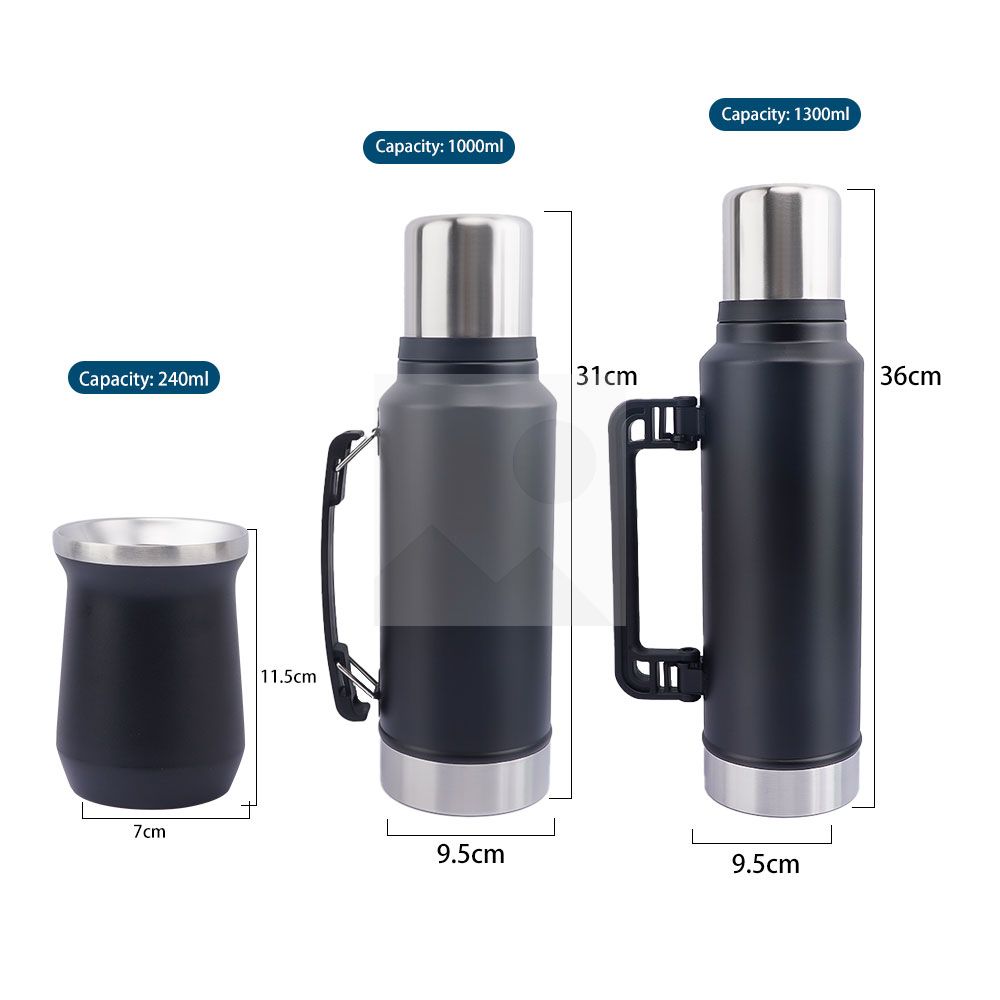 Custom 1.0 liter and 1.3 liter Argentine Companion thermos Each thermos comes with a 260 ml companion cup and stainless steel straw