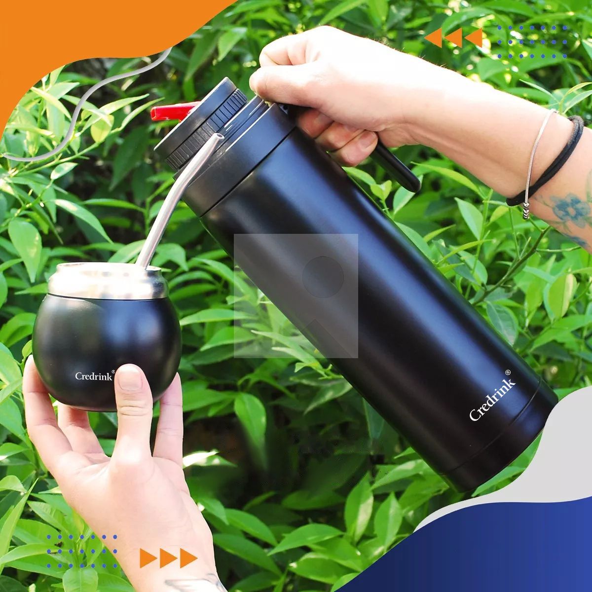 Custom colour 1000ml 8oz powder-coated 2025 new insulated Yerba Companion Tea Bottle Terere Argentinean Grass Cup set
