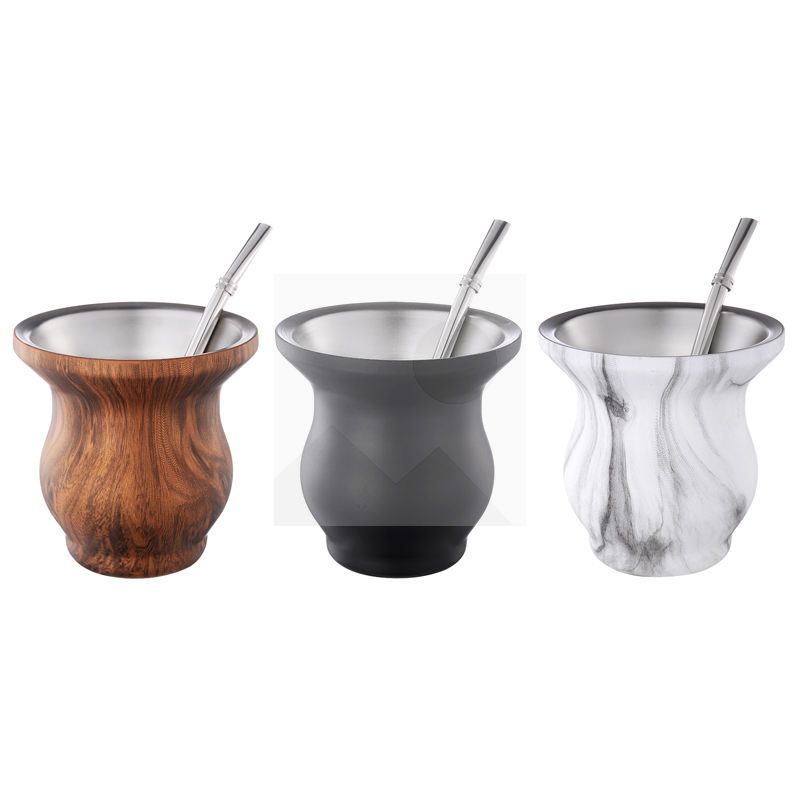 300ml Yerba Mate Cup 304 Stainless Steel Double Wall 10oz Argentine Yerba Mate Gourd With Bombillas and Cleaning Brush