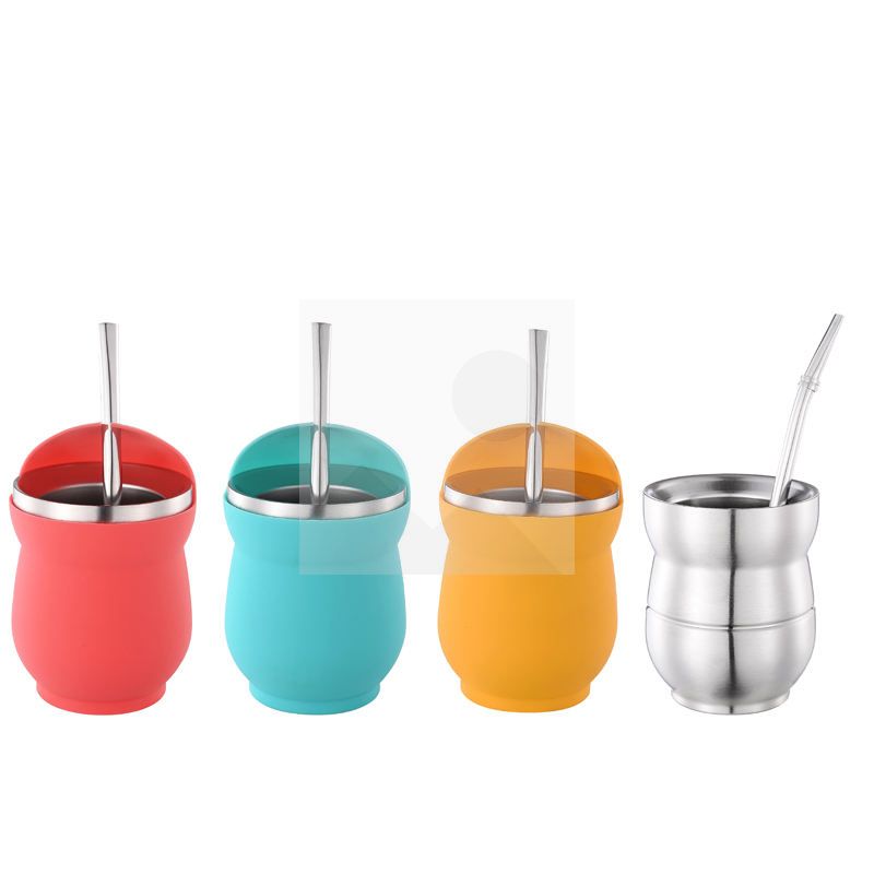 300ml Yerba Mate Cup 304 Stainless Steel Double Wall 10oz Argentine Yerba Mate Gourd With Bombillas and Cleaning Brush