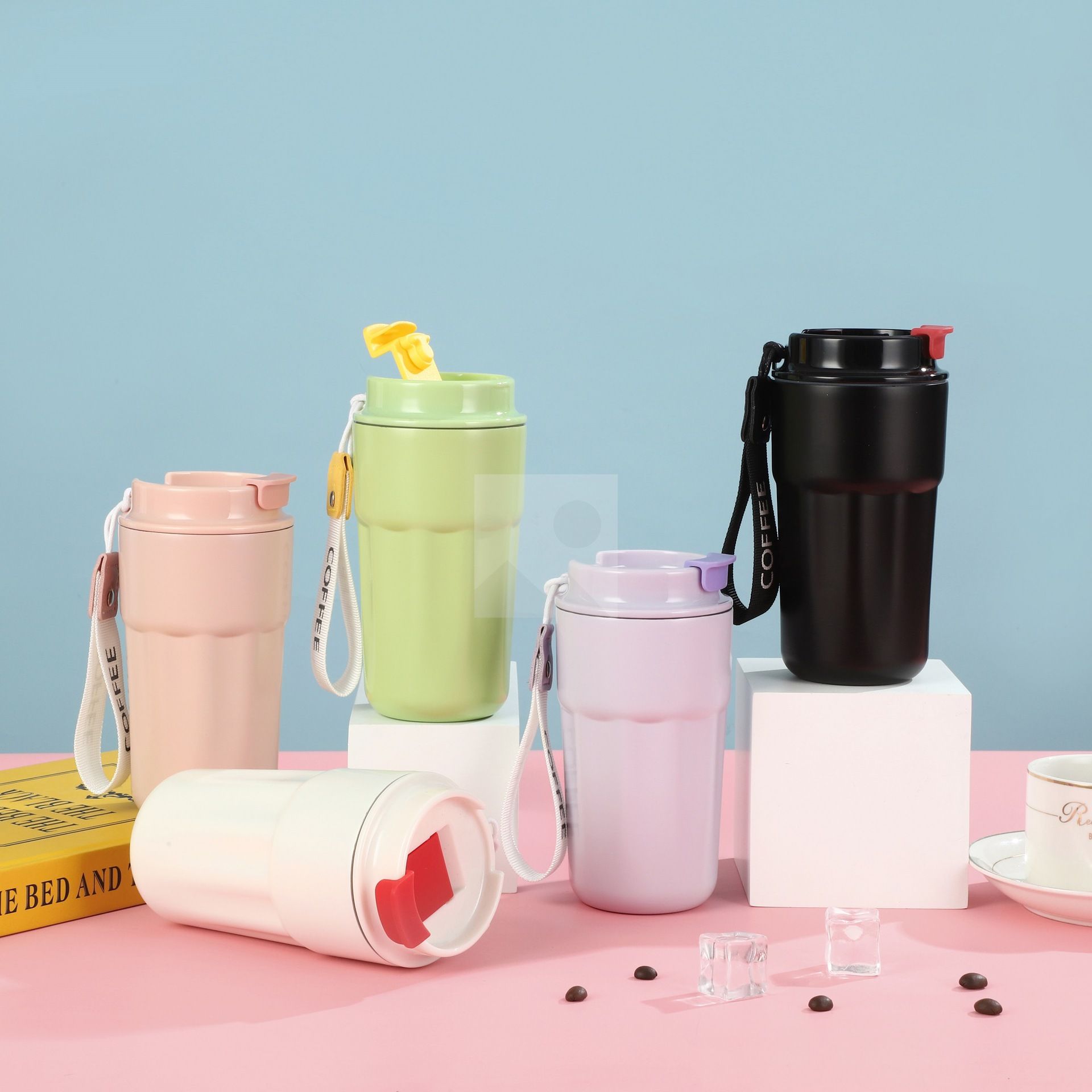 Stock 20 oz Travel Tumbler Casual convenience coffee mug with silicone ring double wall cup milk tea cup vacuum insulated camping mug