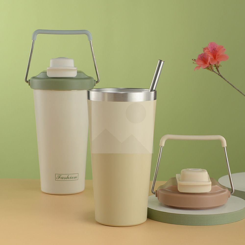 Modern travel coffee cup Tumbler Reusable insulated stainless steel cold brew iced coffee cup thermos with clamshell