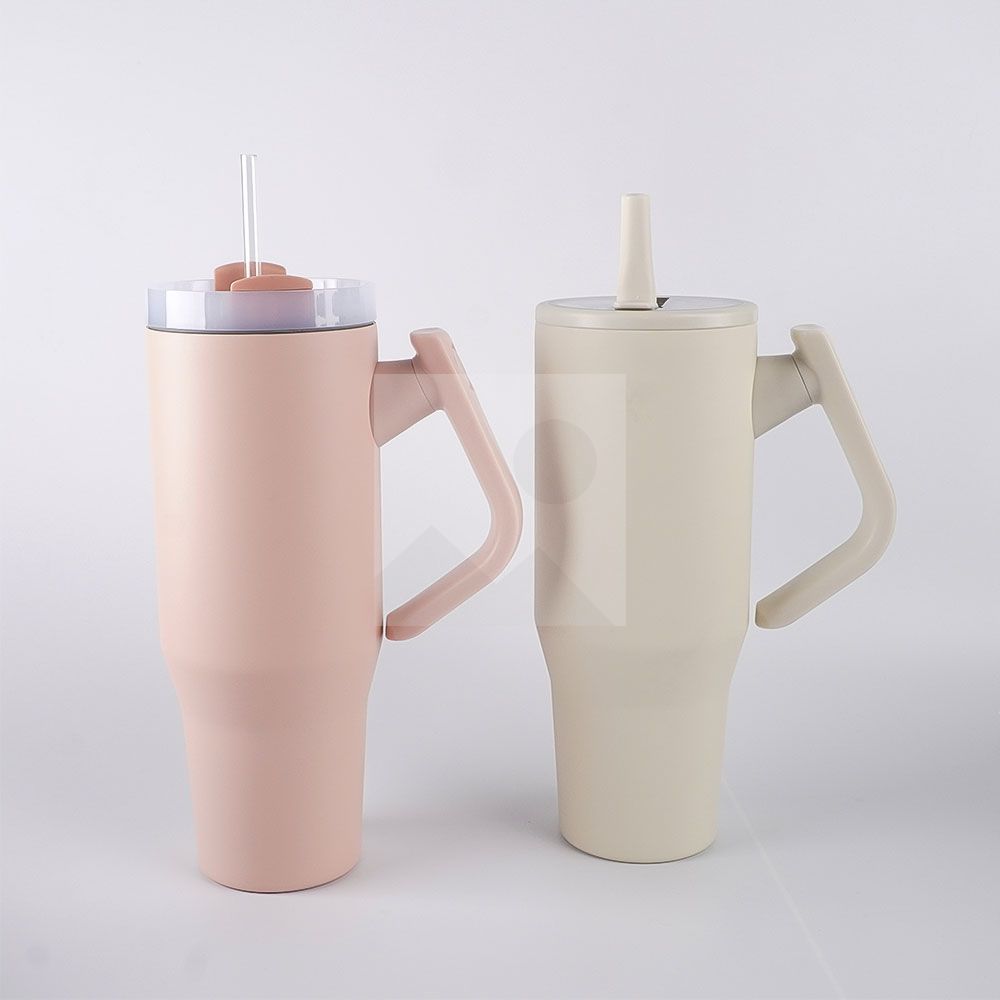 40oz Tumbler with 180° Rotated Handle & Flip Straw Triple Layer Vacuum Insulated Stainless Steel Cup Leak Resistant Water Bottle