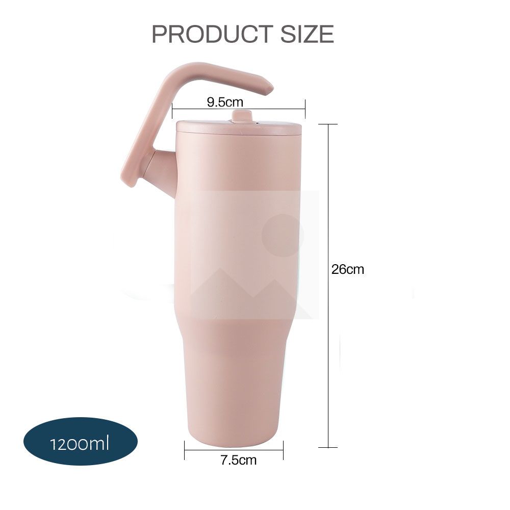 40oz Tumbler with 180° Rotated Handle & Flip Straw Triple Layer Vacuum Insulated Stainless Steel Cup Leak Resistant Water Bottle