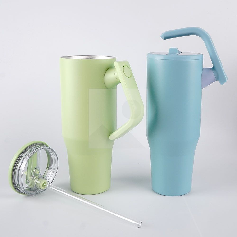 40oz Tumbler with 180° Rotated Handle & Flip Straw Triple Layer Vacuum Insulated Stainless Steel Cup Leak Resistant Water Bottle