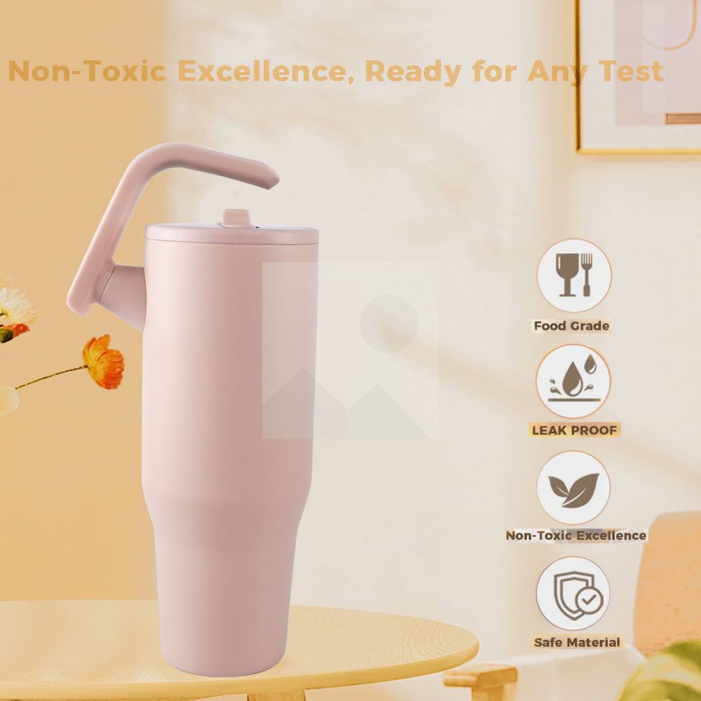 40oz Tumbler with 180° Rotated Handle & Flip Straw Triple Layer Vacuum Insulated Stainless Steel Cup Leak Resistant Water Bottle