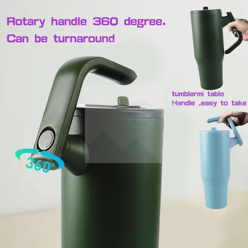 40oz Tumbler with 180° Rotated Handle & Flip Straw Triple Layer Vacuum Insulated Stainless Steel Cup Leak Resistant Water Bottle