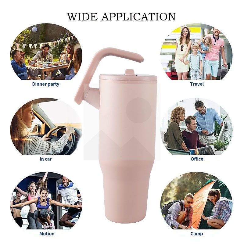 40oz Tumbler with 180° Rotated Handle & Flip Straw Triple Layer Vacuum Insulated Stainless Steel Cup Leak Resistant Water Bottle