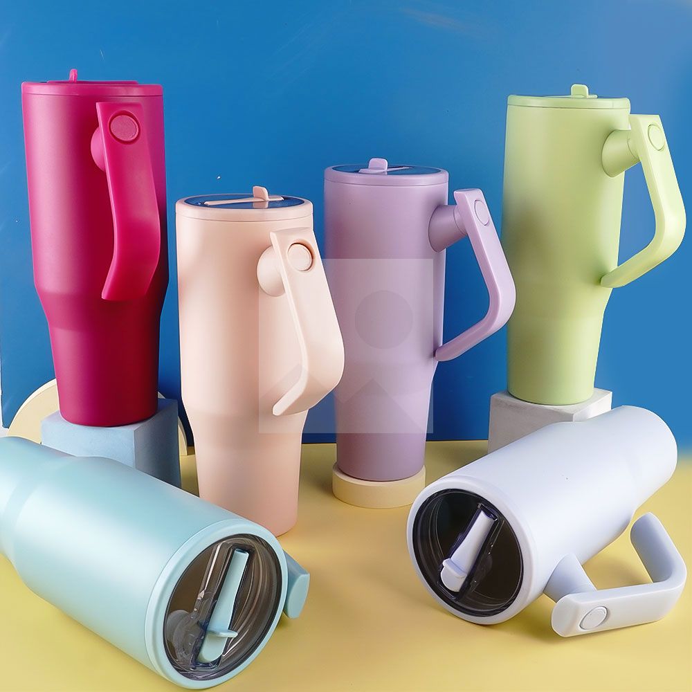 40oz Tumbler with 180° Rotated Handle & Flip Straw Triple Layer Vacuum Insulated Stainless Steel Cup Leak Resistant Water Bottle