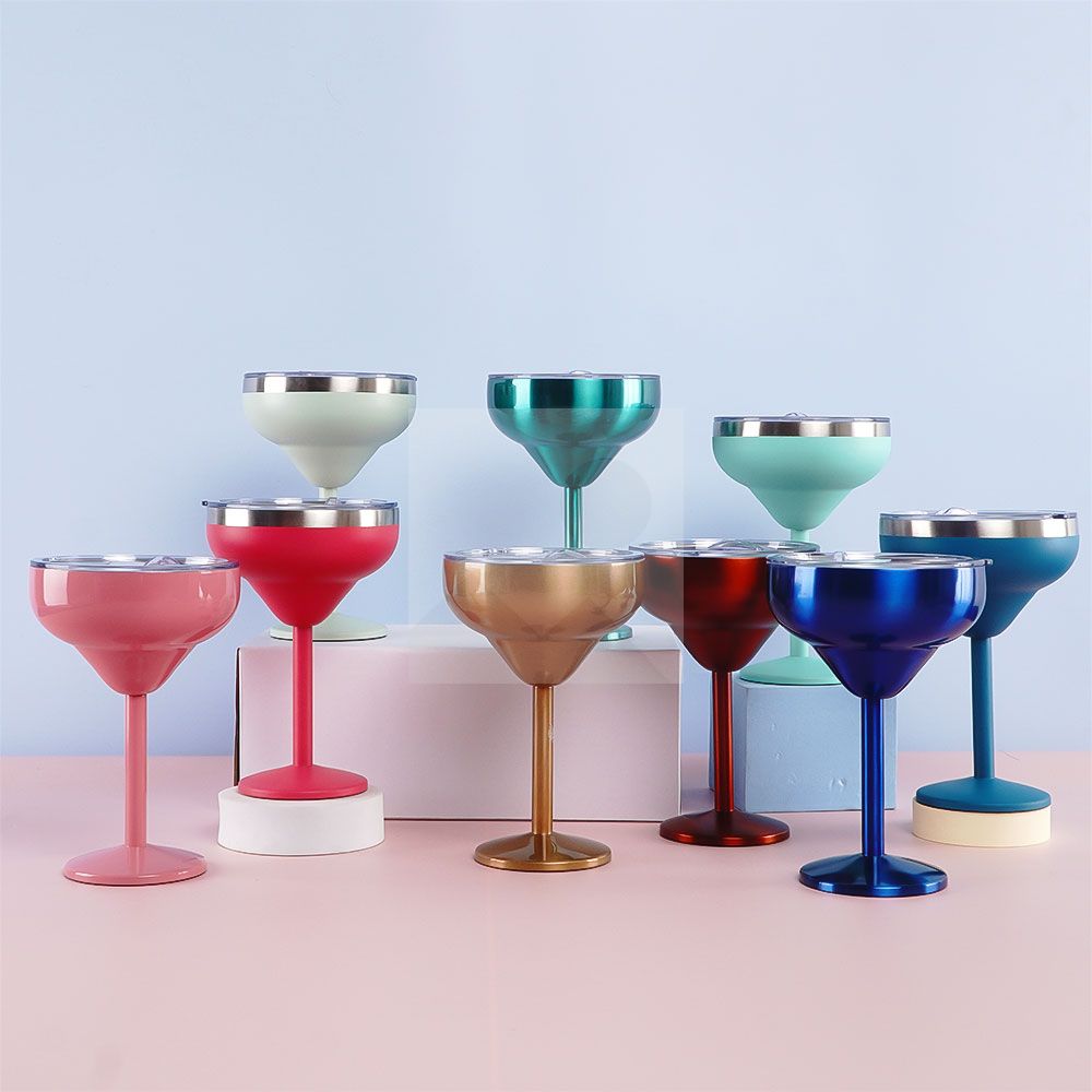 Vacuum sealed metal Margarita Glass with lid 290ml/240ml insulated flat cup steel cup for vacation pool and beach Cold Mugs