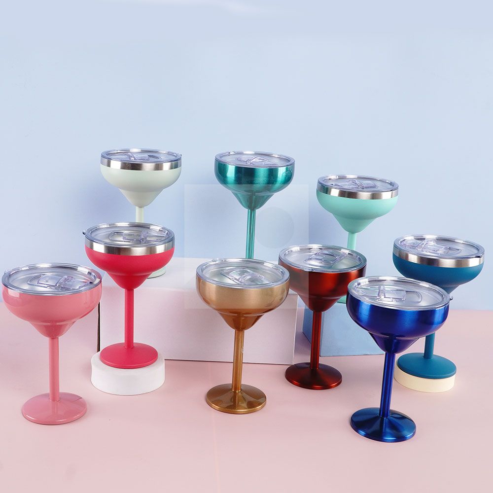 Vacuum sealed metal Margarita Glass with lid 290ml/240ml insulated flat cup steel cup for vacation pool and beach Cold Mugs