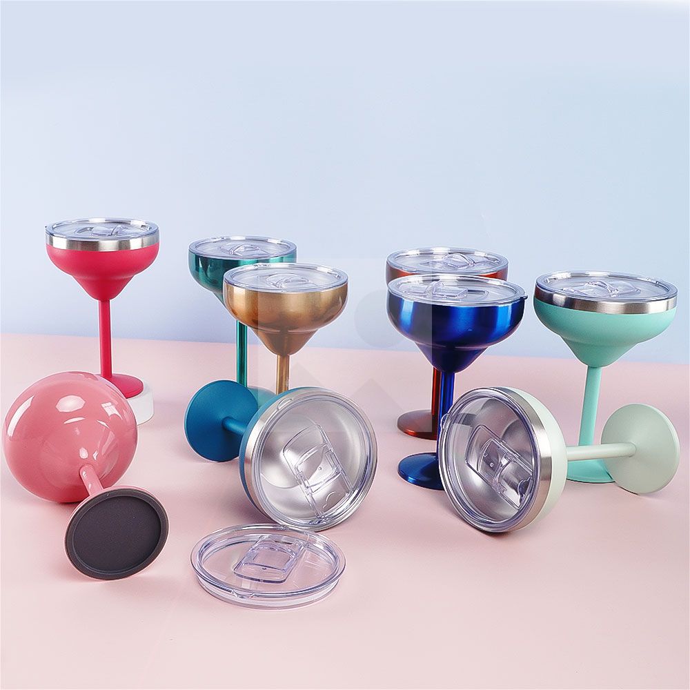 Vacuum sealed metal Margarita Glass with lid 290ml/240ml insulated flat cup steel cup for vacation pool and beach Cold Mugs