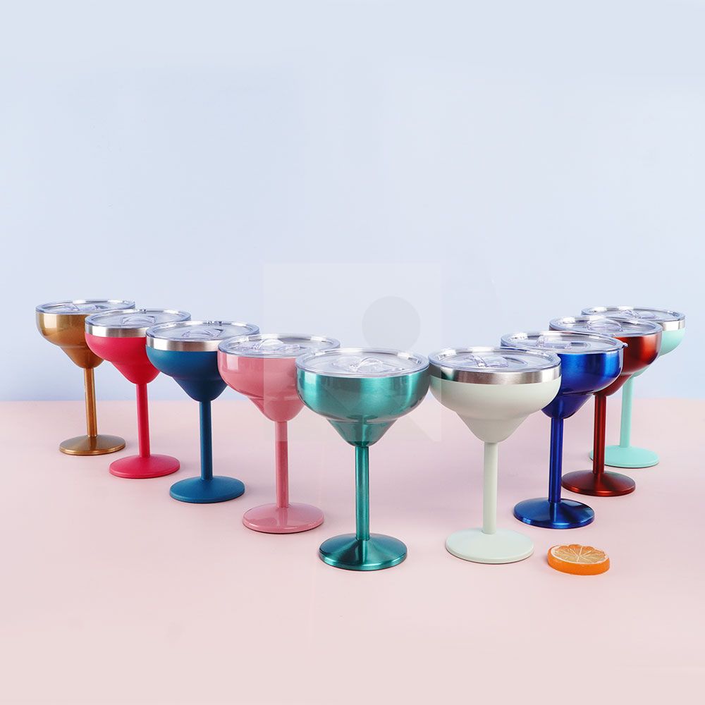 Vacuum sealed metal Margarita Glass with lid 290ml/240ml insulated flat cup steel cup for vacation pool and beach Cold Mugs
