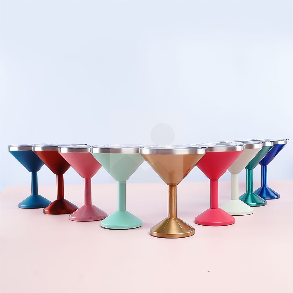 Vacuum sealed metal Margarita Glass with lid 290ml/240ml insulated flat cup steel cup for vacation pool and beach Cold Mugs