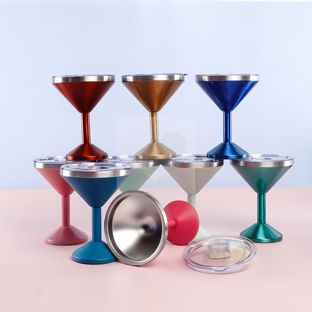 Vacuum sealed metal Margarita Glass with lid 290ml/240ml insulated flat cup steel cup for vacation pool and beach Cold Mugs