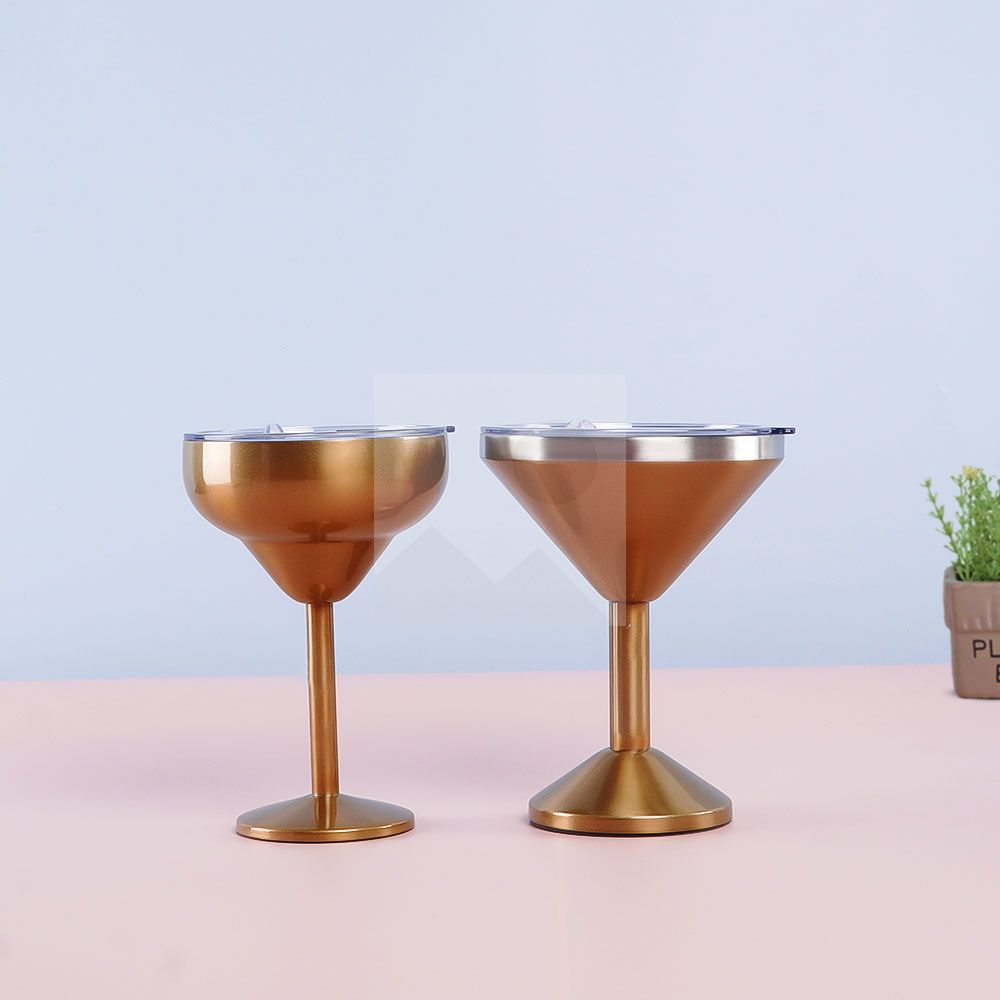 Vacuum sealed metal Margarita Glass with lid 290ml/240ml insulated flat cup steel cup for vacation pool and beach Cold Mugs