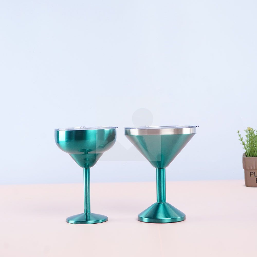 Vacuum sealed metal Margarita Glass with lid 290ml/240ml insulated flat cup steel cup for vacation pool and beach Cold Mugs