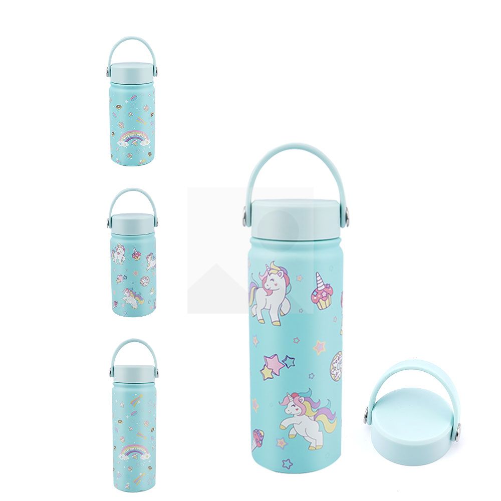 Stock 500ml /350ml  wide mouth pot cute thermos with 3D Cartoon pattern with handle 12oz/170z Tumbler Travel bottle with Flip Lid