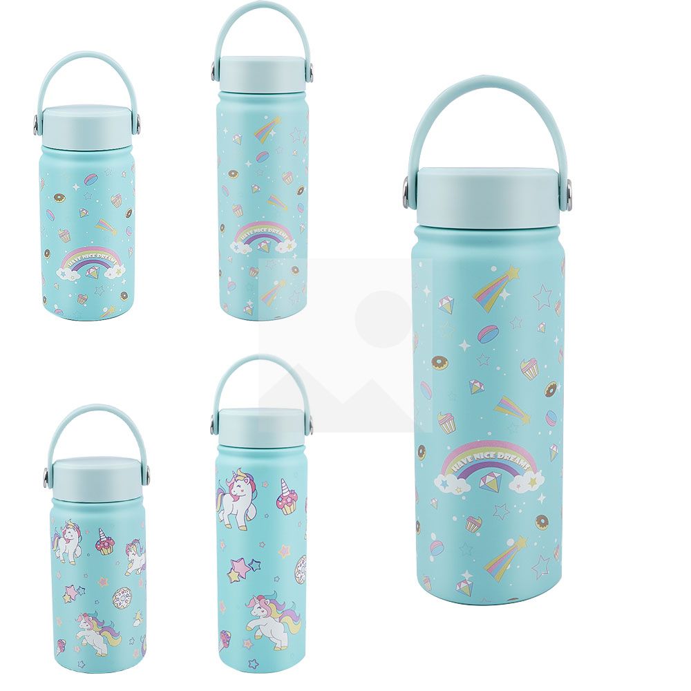Stock 500ml /350ml  wide mouth pot cute thermos with 3D Cartoon pattern with handle 12oz/170z Tumbler Travel bottle with Flip Lid